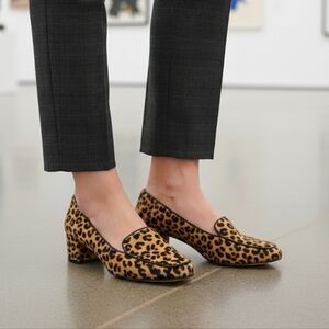 Banana Republic 8 Mobwife Academia Leather Leopard Calf Hair Heeled Mules